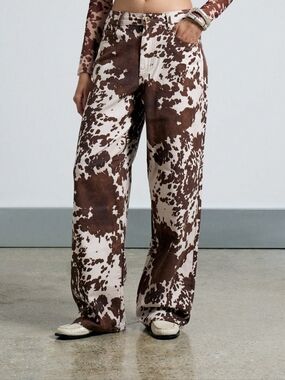 SHEIN Curve Brown and Cream Cow Print High Waist Pants
